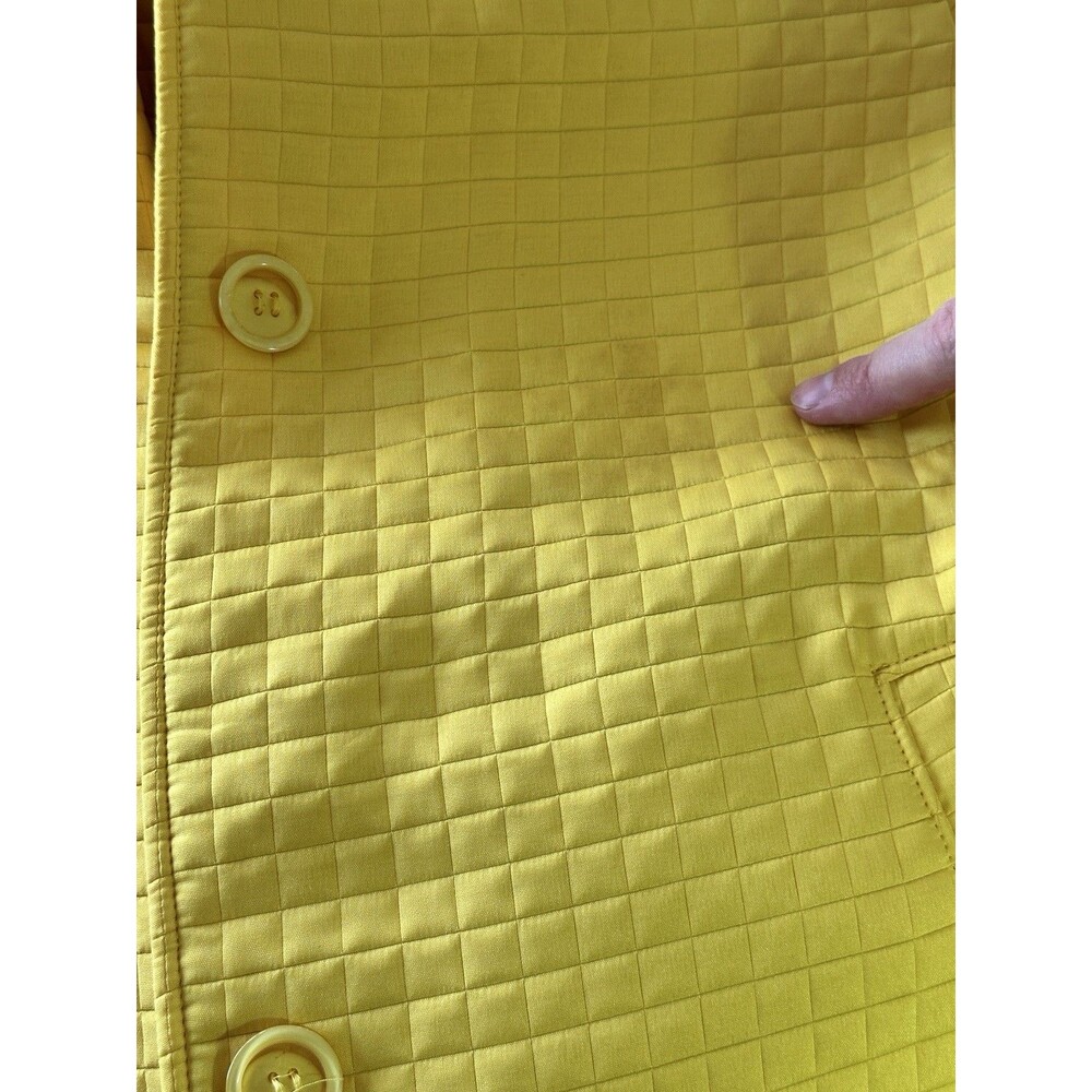 Harve Benard Quilted Coat Women Size 16 Vintage Yellow Grid Textured Long Jacket - Picture 11 of 11